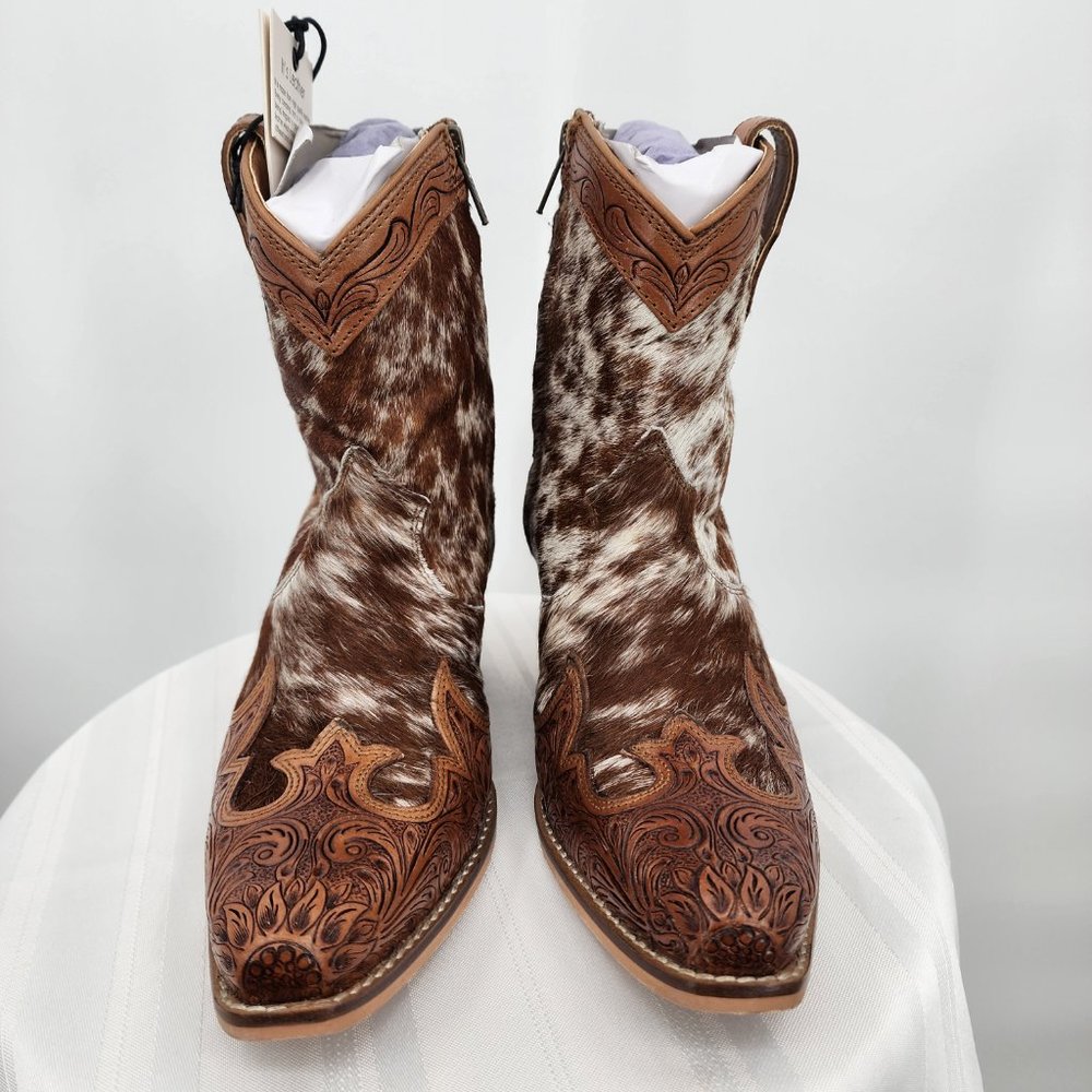 MYRA BAG Georgia Trails Brown & White Hair-On Hide Short Cowboy Boots 6-11 New - Picture 8 of 14